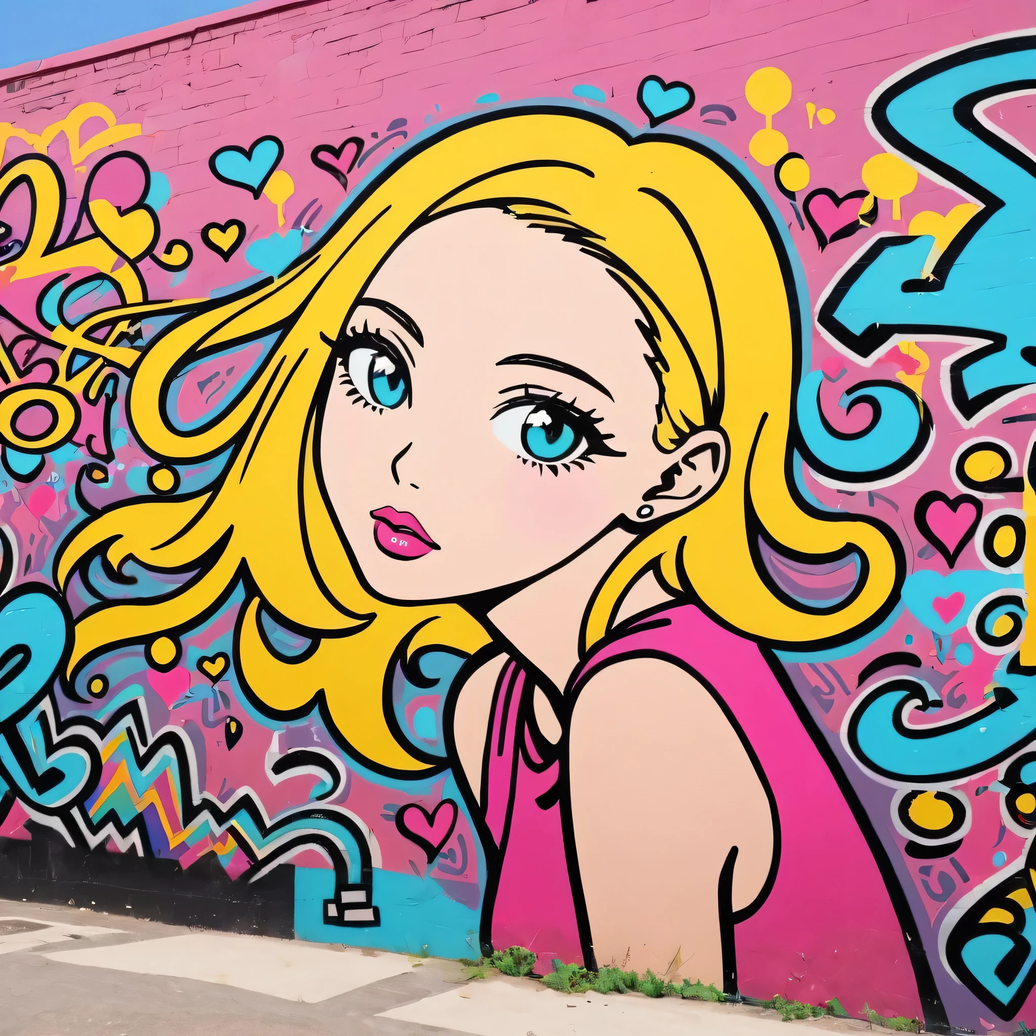 Keith Haring colorful style, Simple Line Initialism,Abstract art,(((The most beautiful girl of all time))), Lips in love, Dark Eyes, Graffiti on the wall, stylish design
