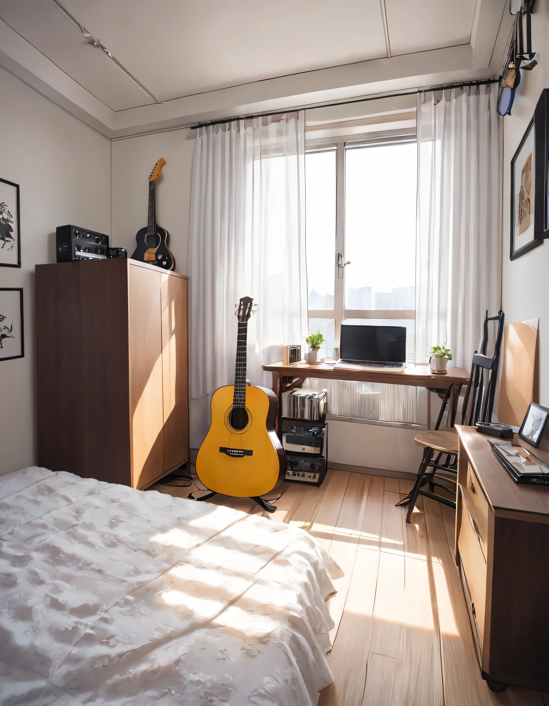 White Curtains、guitar、room