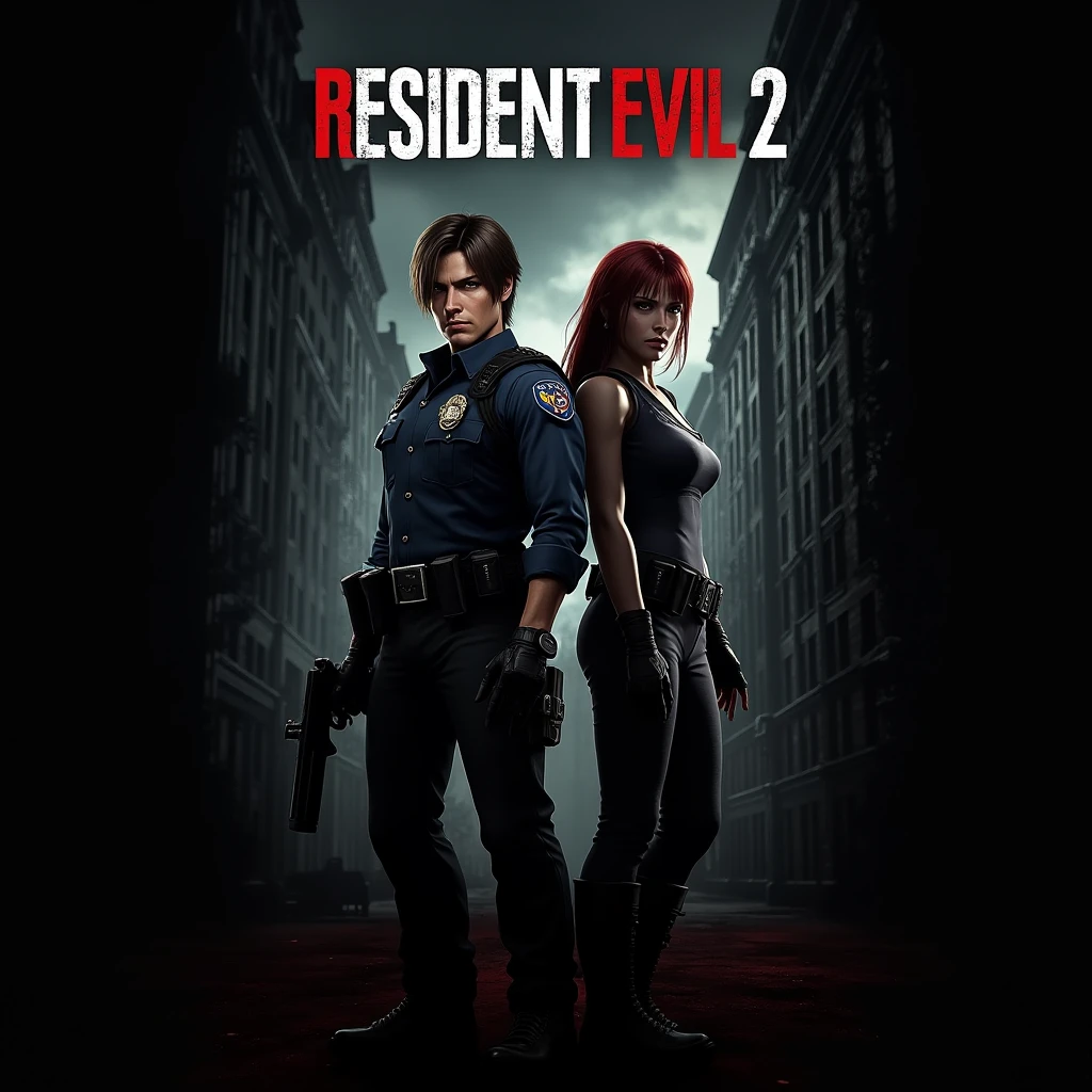 Resident Evil 2 game poster, Game Characters, poster, with "Resident Evil2
" text at the top,