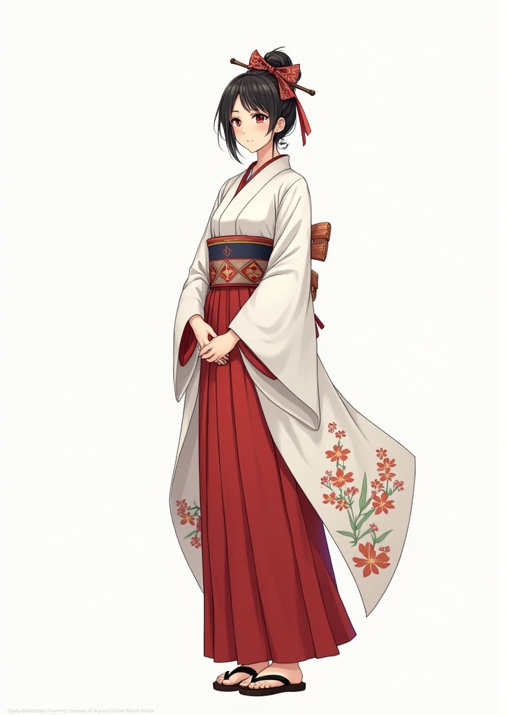 Japanese Shrine Maiden Costume、Woman posing、Orthodox、Full-body photo facing forward、An illustration、No background