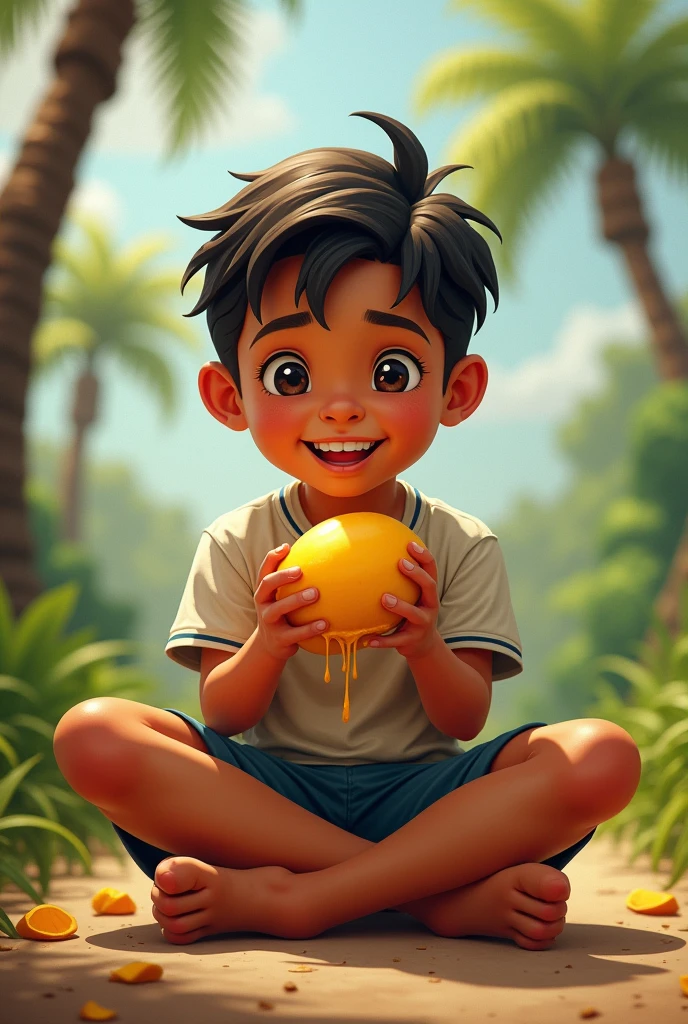 Ronaldo eating mango in his childhood.