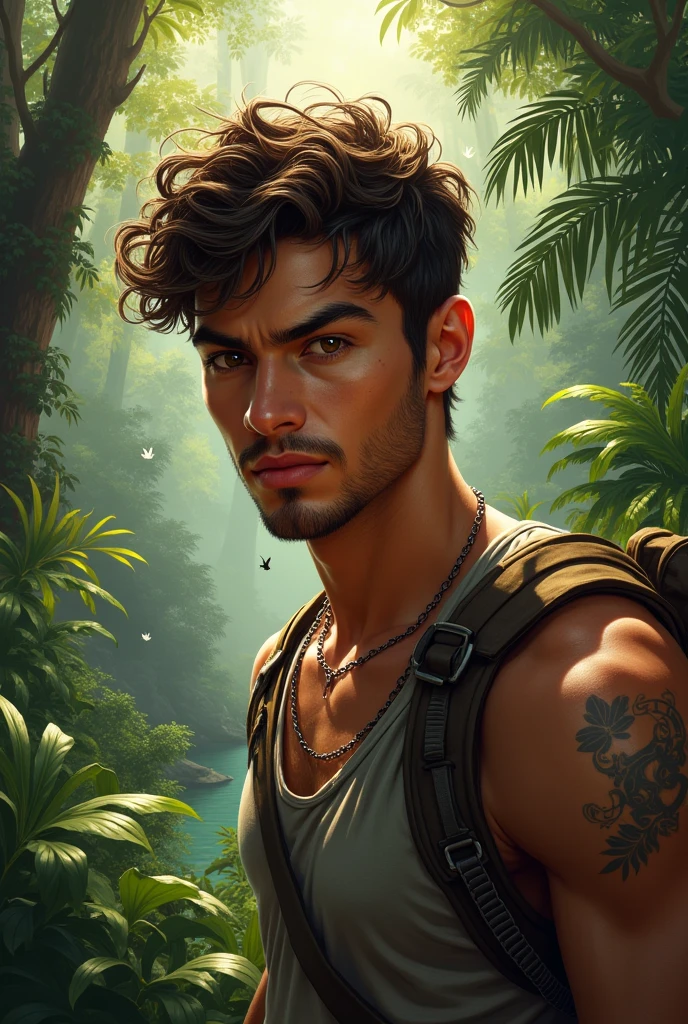 A 20 years boy with Jungle background portrait