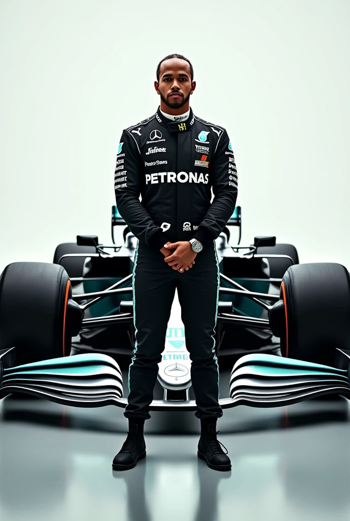 Lewis Hamilton in front pf the mercedes w11 formula1