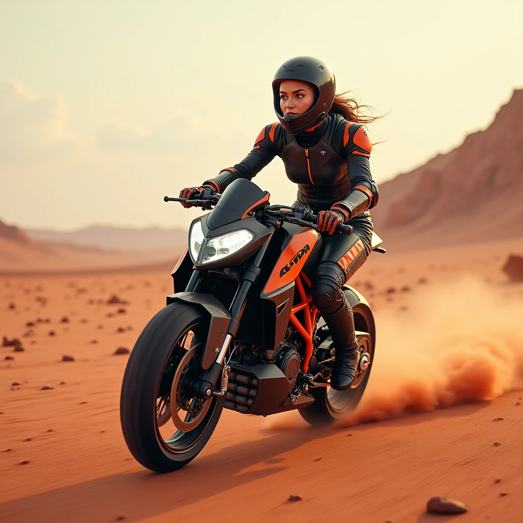 1girl, ride ktm
super bike on March planet