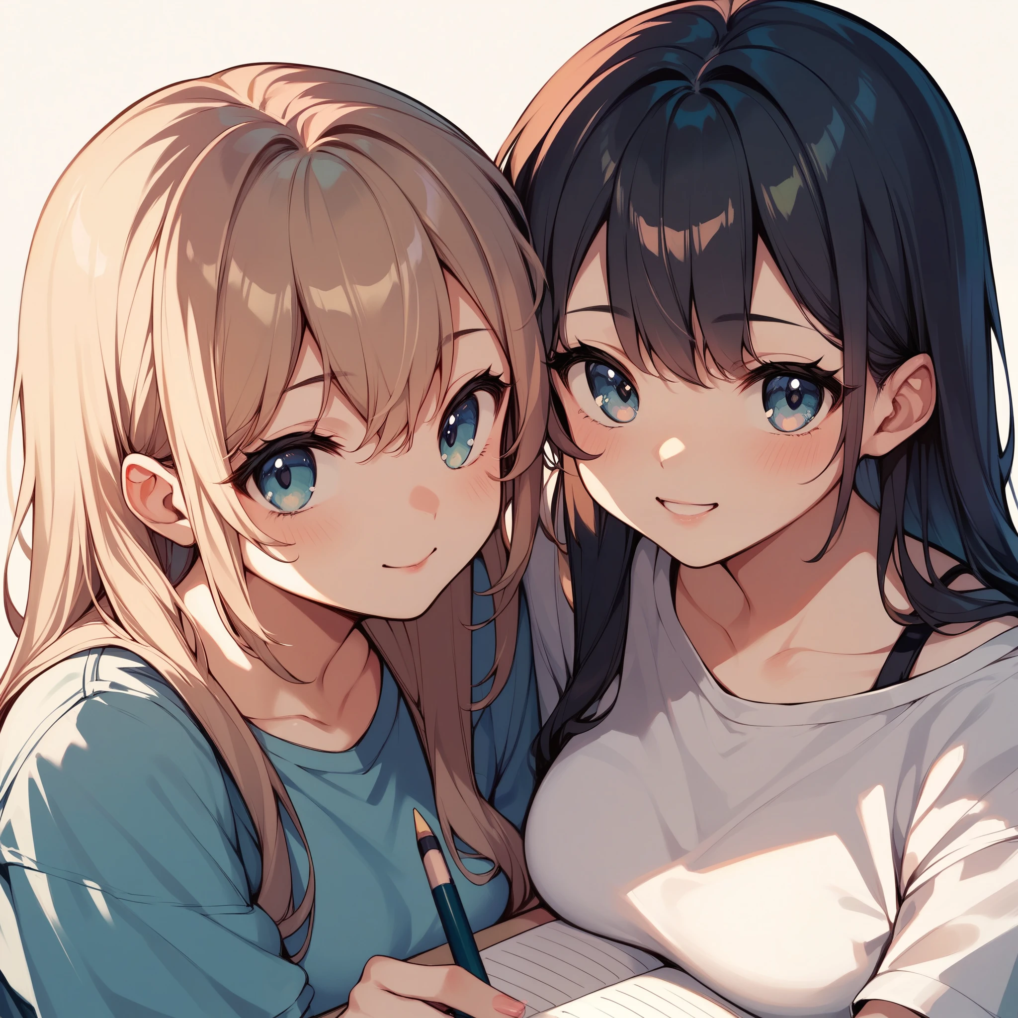 Colored pencil、Line art、((Cute Girls)),Cute Girls