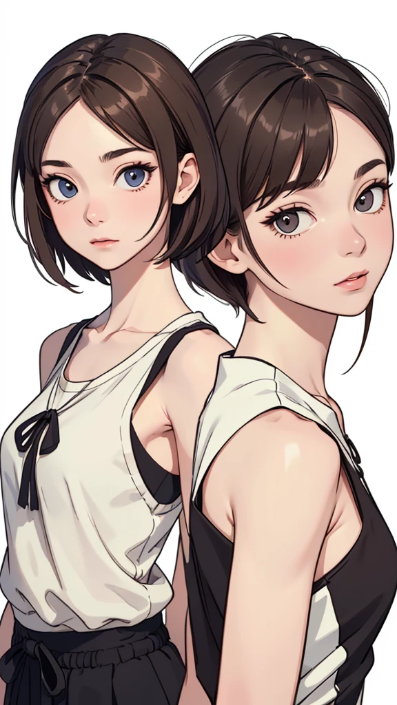 (((masterpiece, best quality, ultra highres, 1 girl, solo, white background))), super detailed skin and face and eyes and finger, beautiful japanese woman, flat breasts:1.5, skinny, light brown hair, very short pixie hair, pixie haircut, knee shot, no background, 2D anime, boyish, Various clothes, Various poses, Various facial expressions, draw the entire character within the frame, ensuring that the head, arms and legs are not cut off, with the character positioned centrally, 