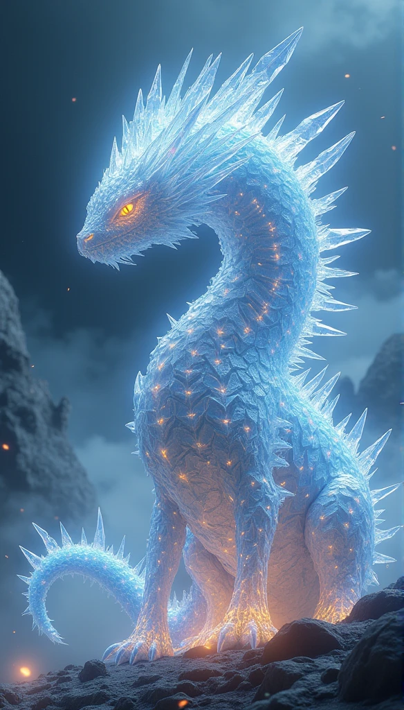 (beautiful crystal monster, highly detailed, 8k, best quality, fantasy, digital illustration, intricate, extremely detailed, photorealistic, stunning colors, glowing, magical, enchanting, mystical, surreal, ethereal, mesmerizing, captivating)