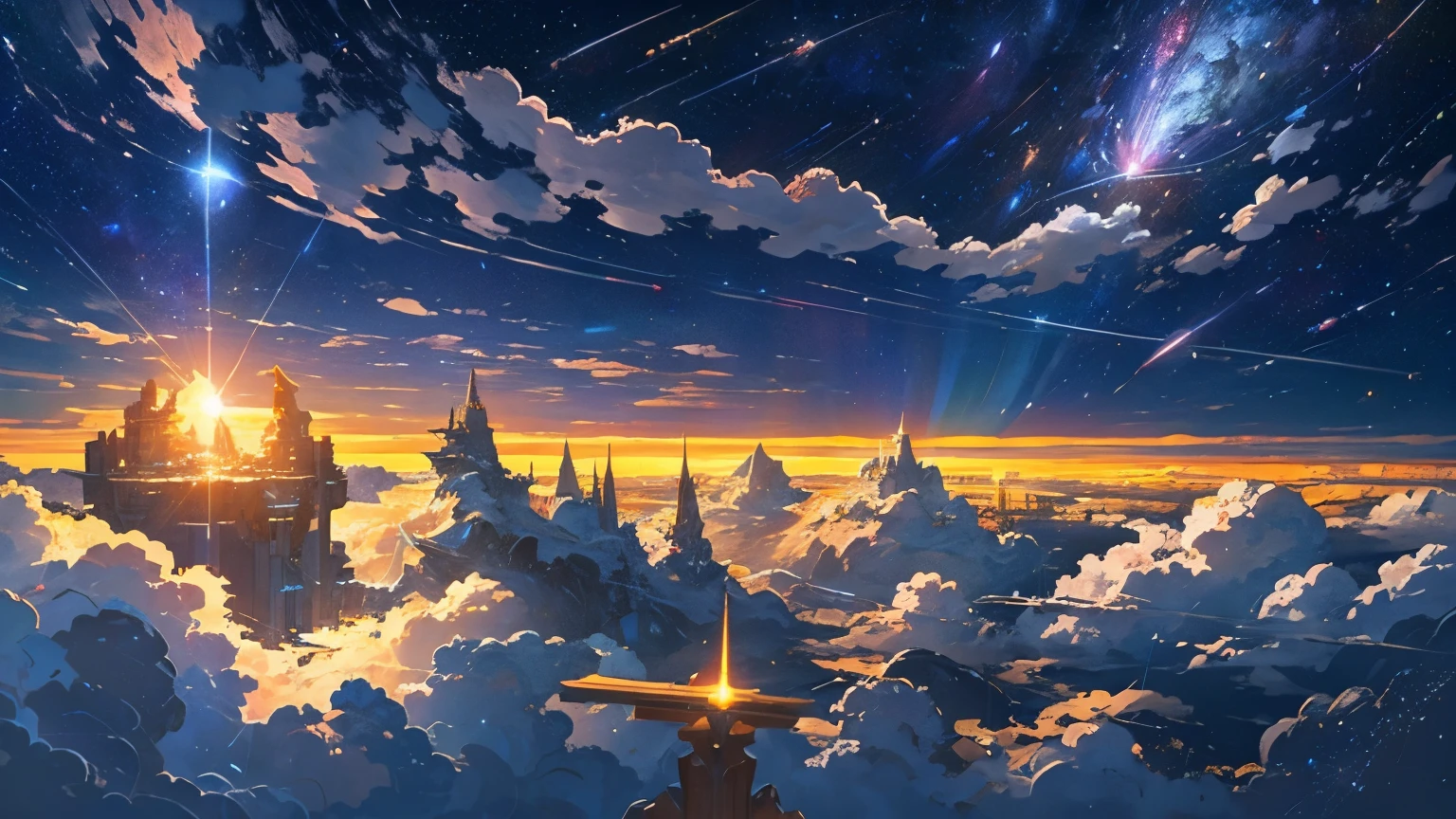 bright paradise, cloudy olympus, heavens, celestial divine background for showcasing game character, space for text