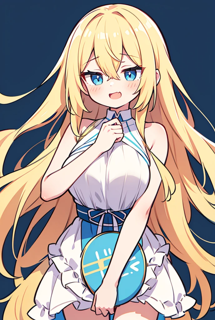 high resolution, 1 , hair blonde, very long hair, hypdertailed, bangs between eyes, breastsout, laughter, blue colored eyes, simple background, cinta, 