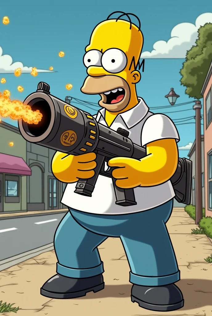 Good Homer Simpson with popcorns machinegun