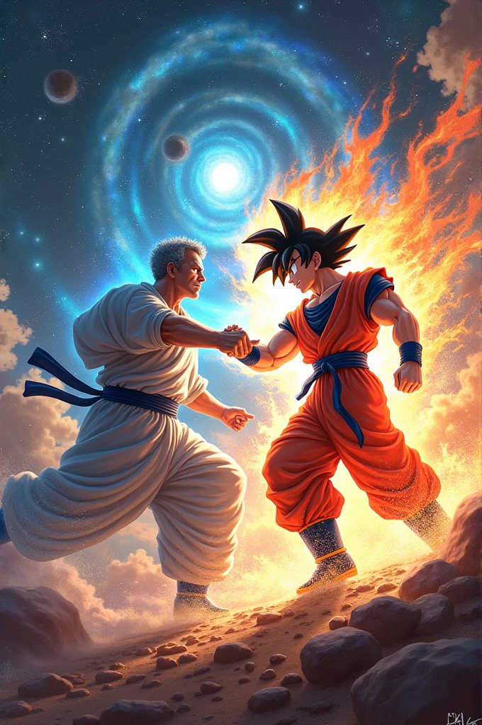 Goku fight with master Rossi ultra background blast