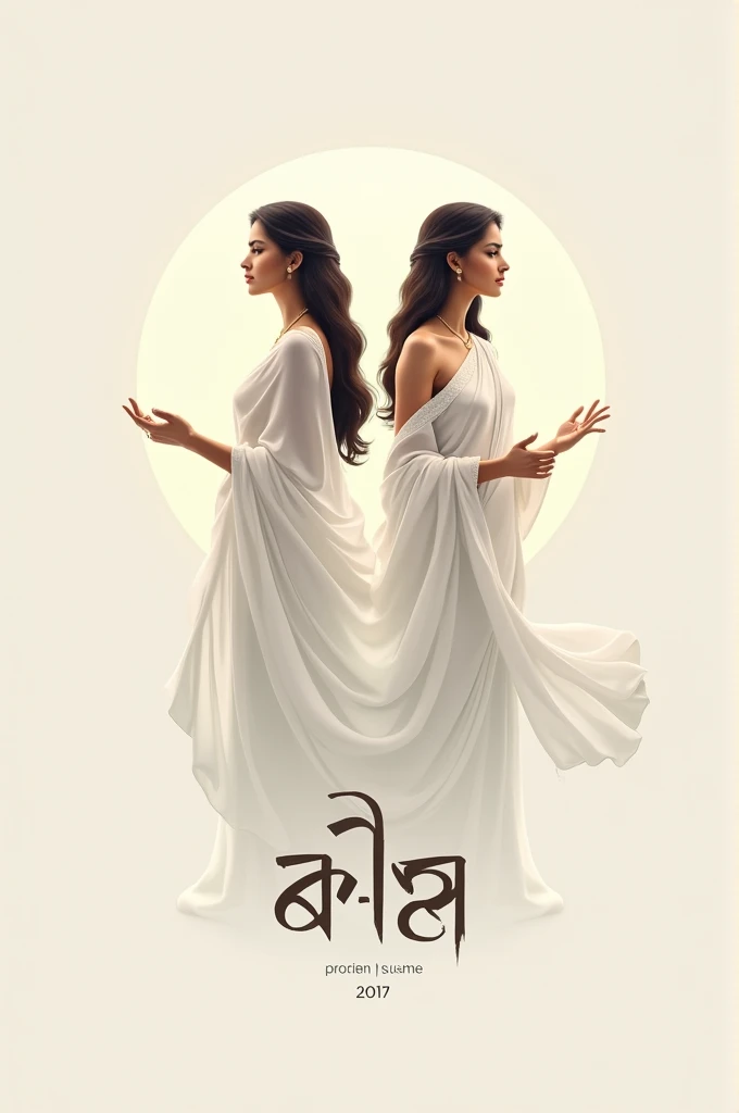 royal women in white saari with face unseen in logo typer form buisness, "অলক-নন্দা" is written below