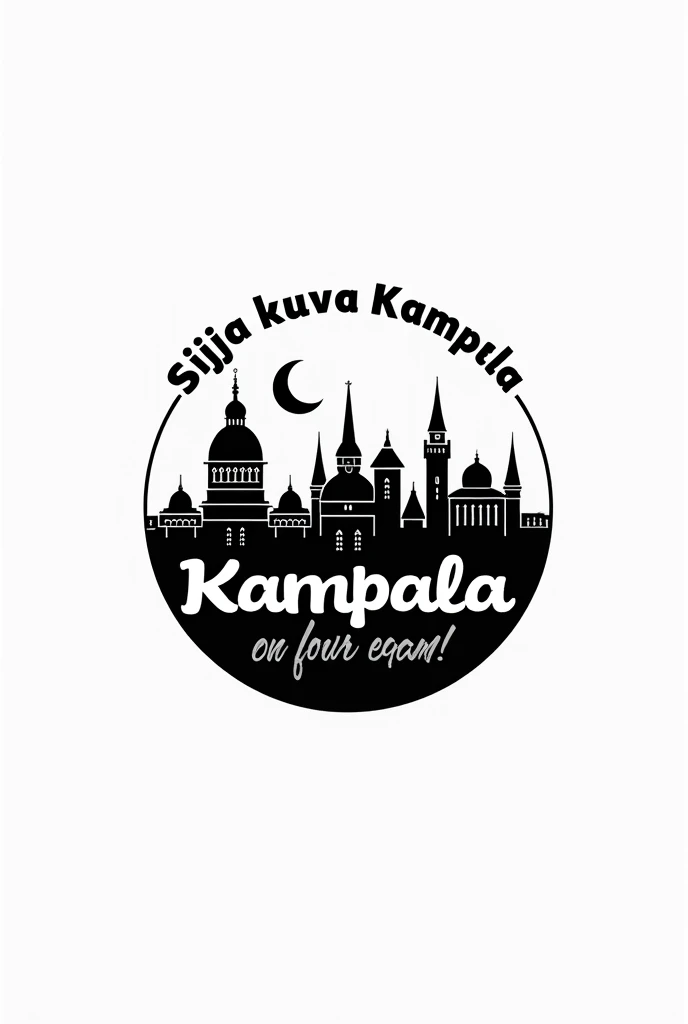a black and white illustrative logo of Kampala City with phrase "SiJjA kUva KaMpala"
