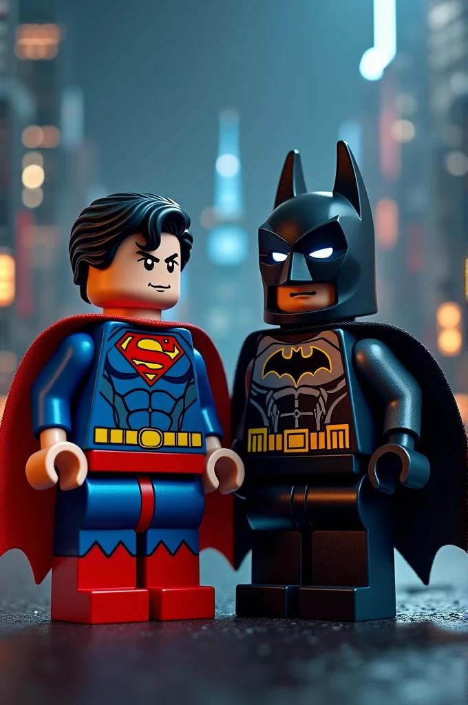 Superman and Batman in lego art, night