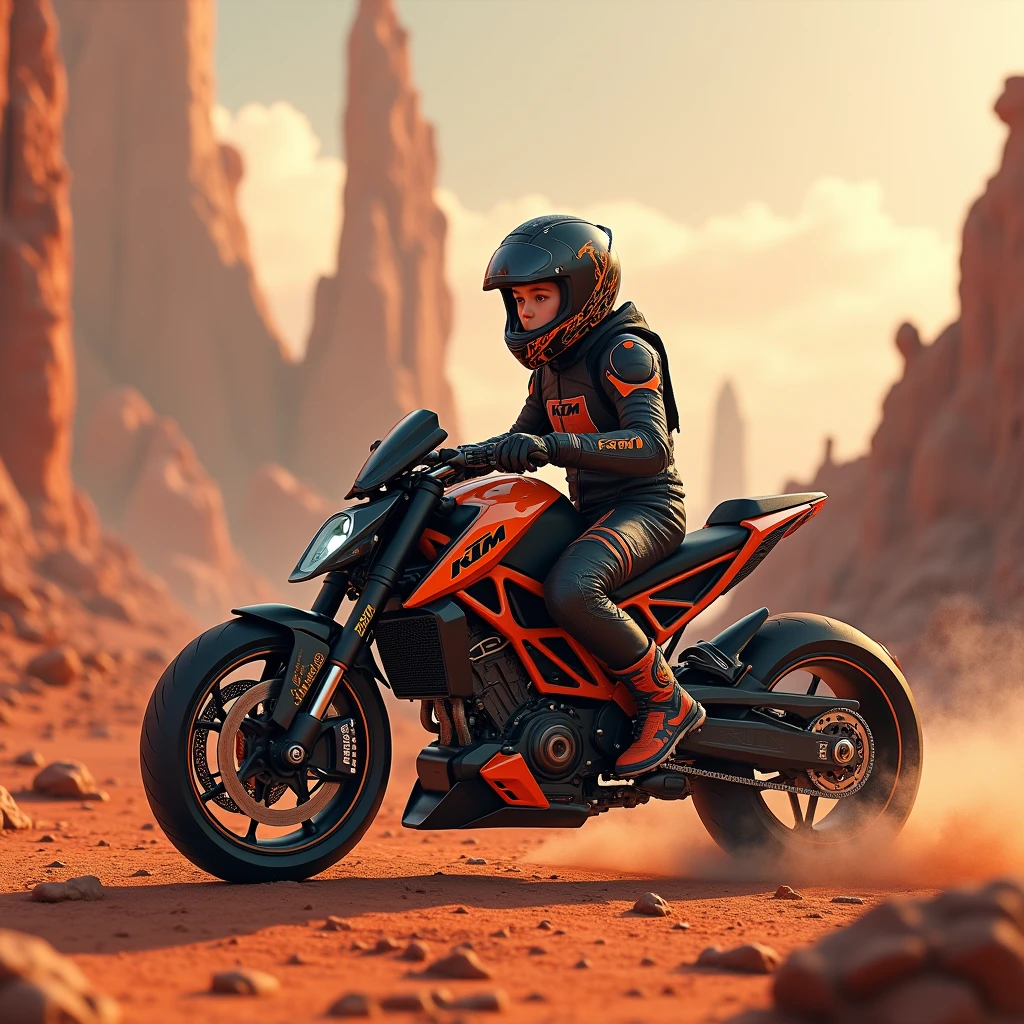 20  boy, ride ktm
 super bike on March planet 
