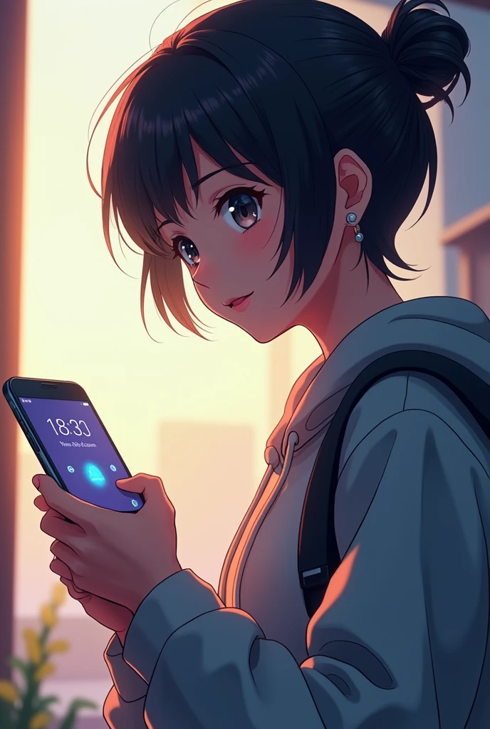 Cell phone in hand in anime hd drawing