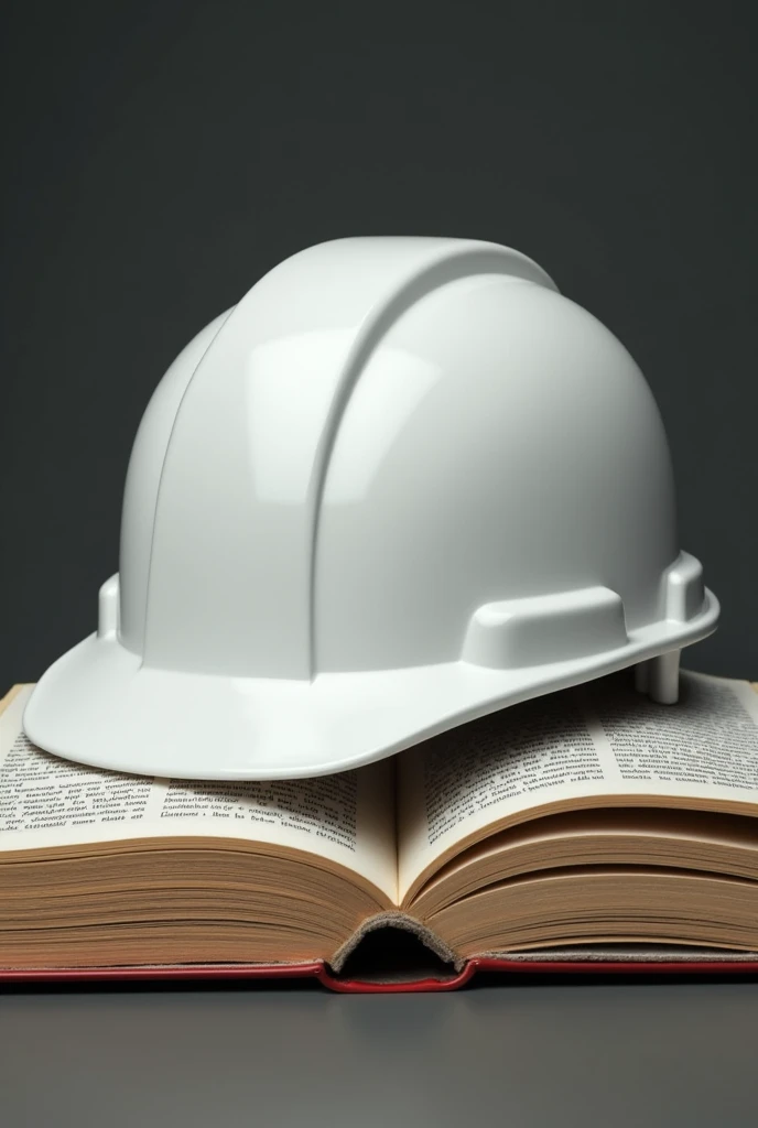 a white engineer's helmet, on top of a book