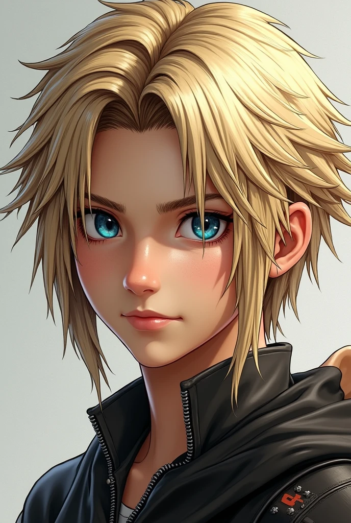 zidane tribal, short hair, blue eyes, blonde hair, brown hair, male focus, (parted bangs:1.5),