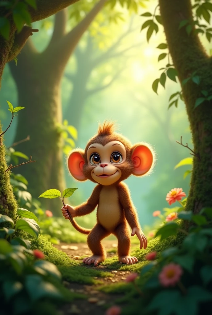 Little monkey in the middle of the forest