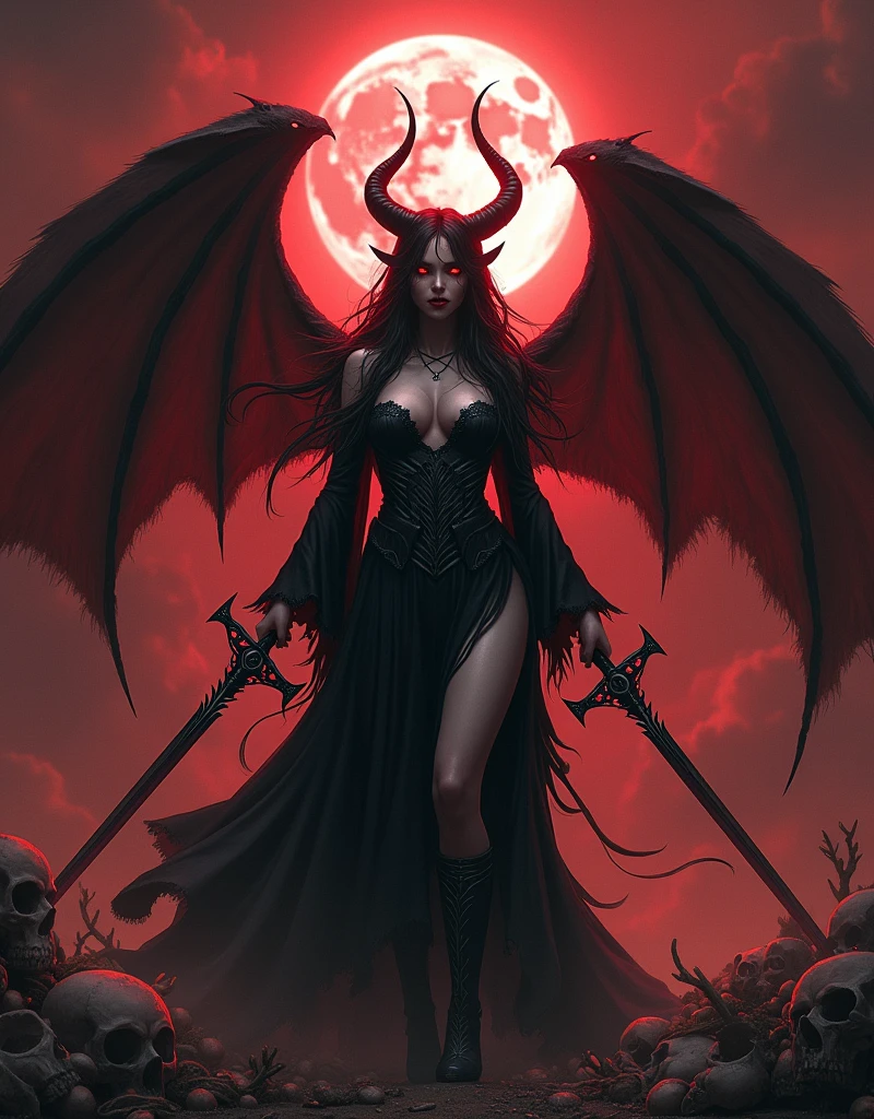 beautifully,Picture of a box full of swords,wing, succubus theme,fallen angel,Excellent,scary,secret horror,tentacle,have eyes,uncanny valley effect,little beast blood moon,skull skeleton,vampire,Hellfire,female devil,Wear black high heels,