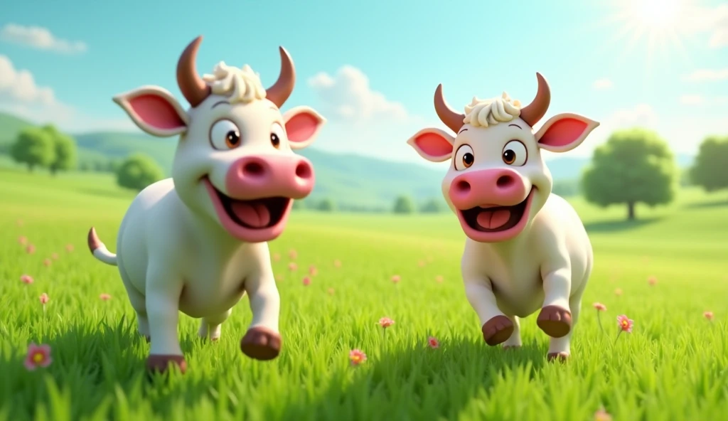 Funny 2 polish cow dance & singing with green Field 3d