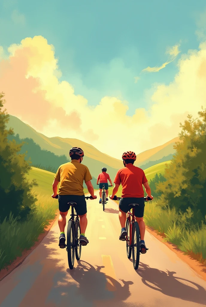 Make a realistic banner for cycle rental website with warm and beautiful colour in artistic impressions in horizontal for in 3rd person