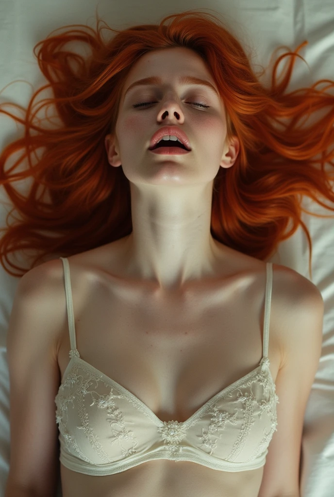Young redhead woman fully naked touching her vulva having an orgasm