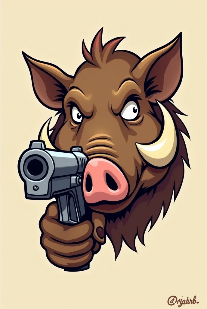 logo tête 
sanglier toon,3/4 face,vise 
avec pistolet
