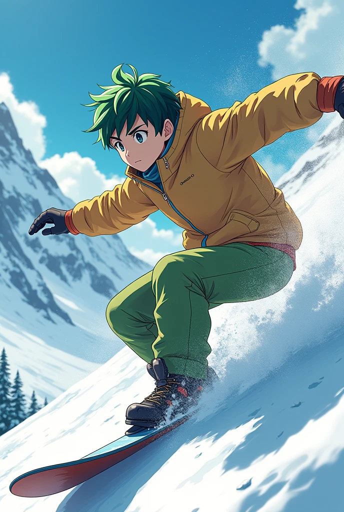 male Asian Face Green Hair Snowboarding Short Hair Anime Style