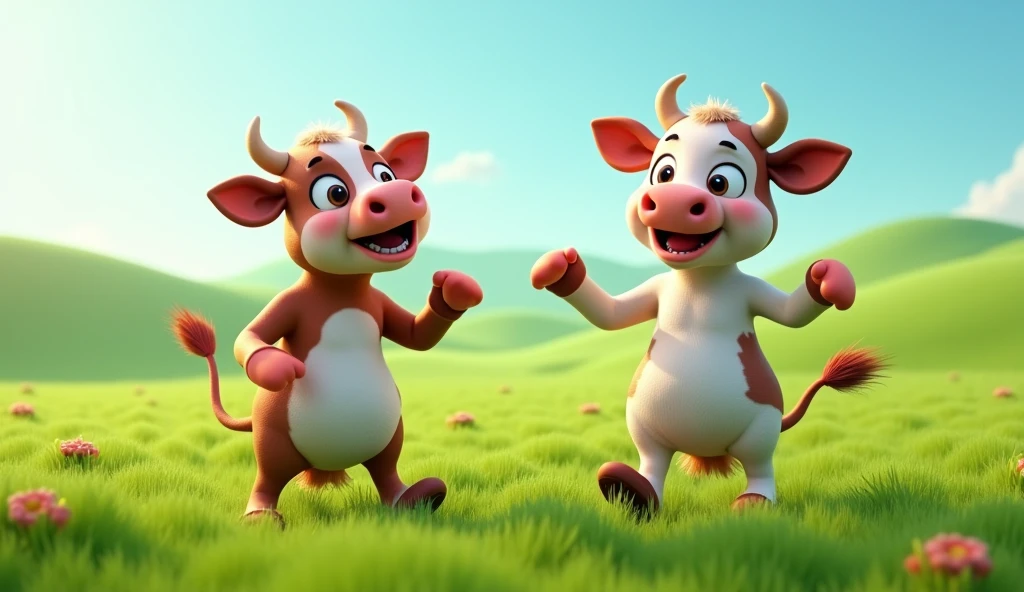 Funny 2 polish cow dance & singing with green Field 3d