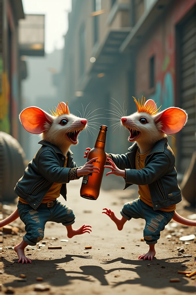 Punk mice playing bottle volleyball
