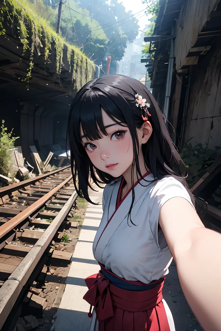 selfie of japanese idol at Collapsed Tunnel