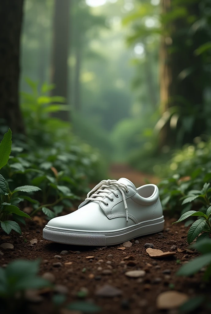 One white shoes with lases  in jungal 