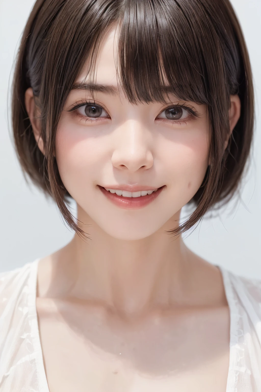 (software:1.8、masterpiece, Highest quality),1 person, alone, hyper Realistic, Realistic,Realistic, Looking at the audience, Light brown eyes:1.4,Brunette Short Bob Hair with highly detailed shiny hair, Brightly colored winter clothes, Lepangas:1.4), Outdoor, Mouth closed, Upper Body、big chest eye、eyelash、{Hugeな|big chest|Hugeなな|Mega} whole :2, chestの谷間:2、(((big chest eye、Short Bob Hair、Highlights from Students、Looking at the audience、She is very beautiful and cute、Show me your ears、Long neck、smile、Close your mouth and smile、Bangs and beautiful teeth)))、Ideal body type、（Nothing is drawn、A very beautiful pure white background:1.6）、美しいLong neck:1.4、(({Huge|big|Hugeな|Mega} chest, chestの谷間:2、Upper Bodyは服を着ていない:1.6))、(((Portraiture:2)))、Perfect ???????