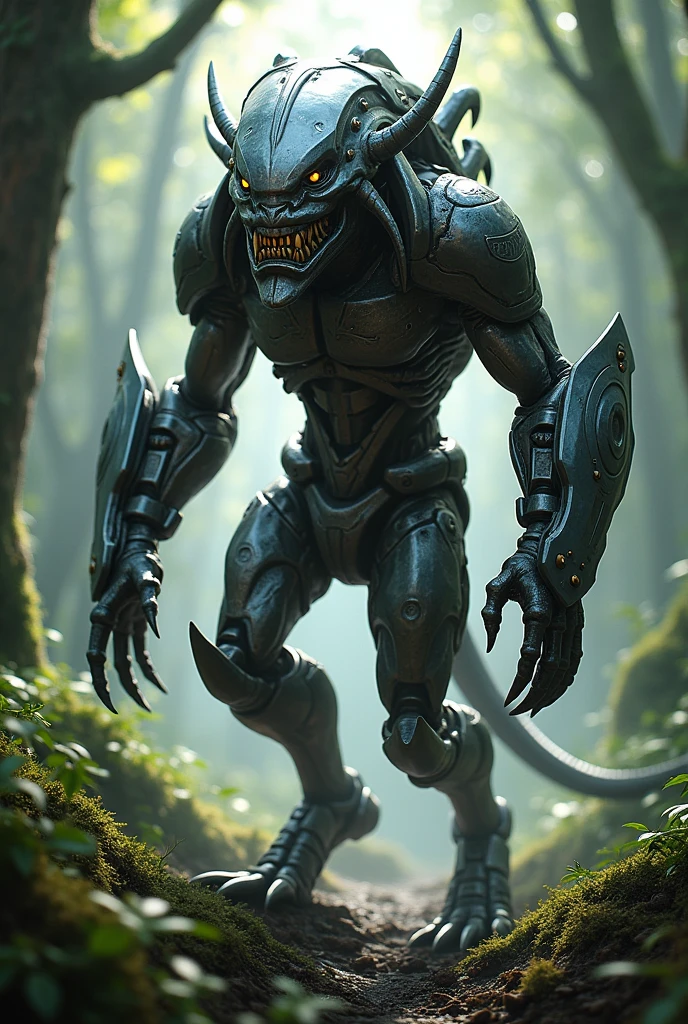 THE PREDATOR - ALIEN CREATURE WITH ITS SHIELD AND POWERFUL WEAPONS.