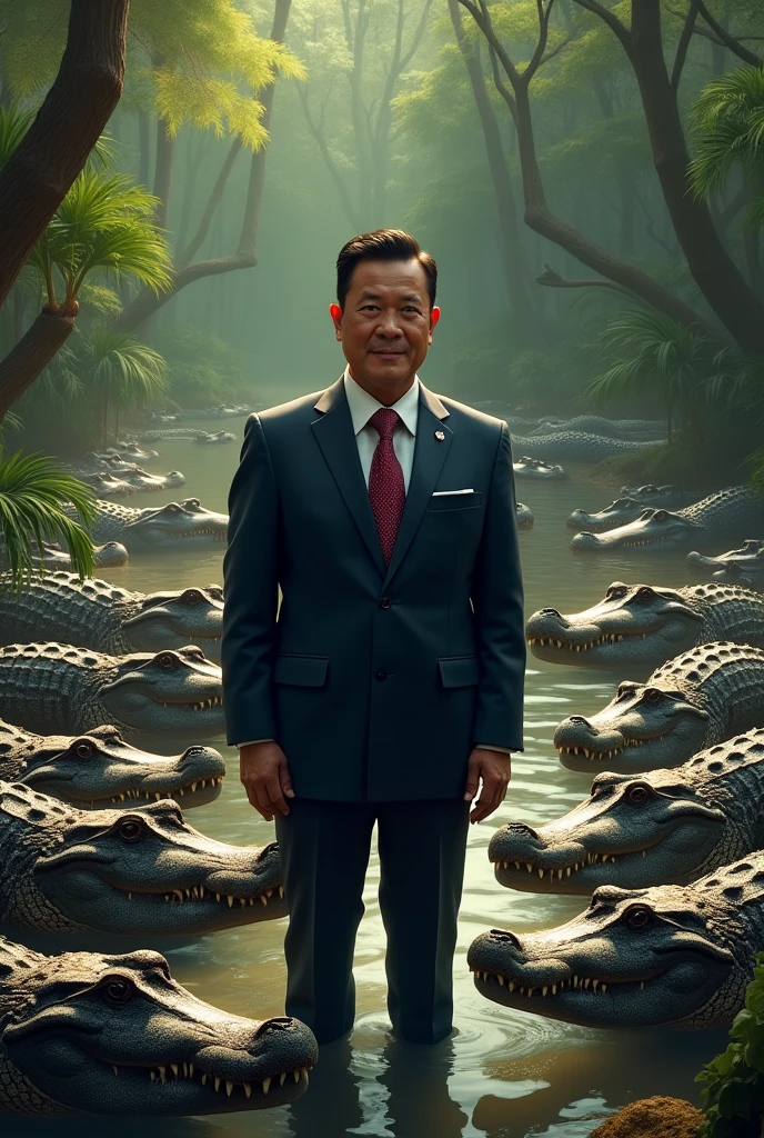 Philippine vice president surrounded by crocodiles