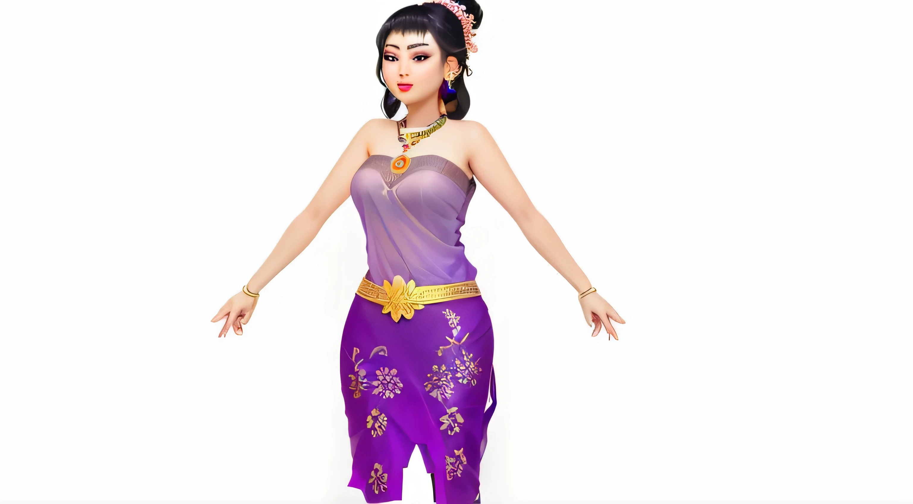 the same face as Picture,Khmer tradition dress , Sexy lady with necklace , cartoon avatar lady with look Side forward .