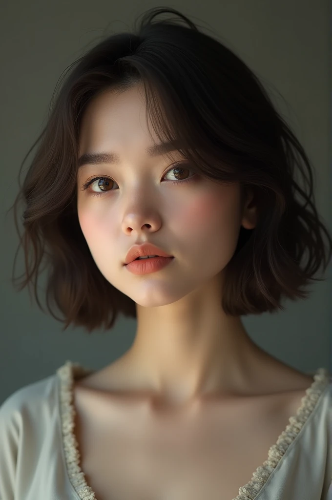  brunette with short hair and brown eyes 