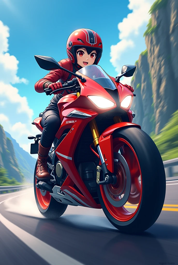 Anime character riding a motorcycle mobile wallpaper