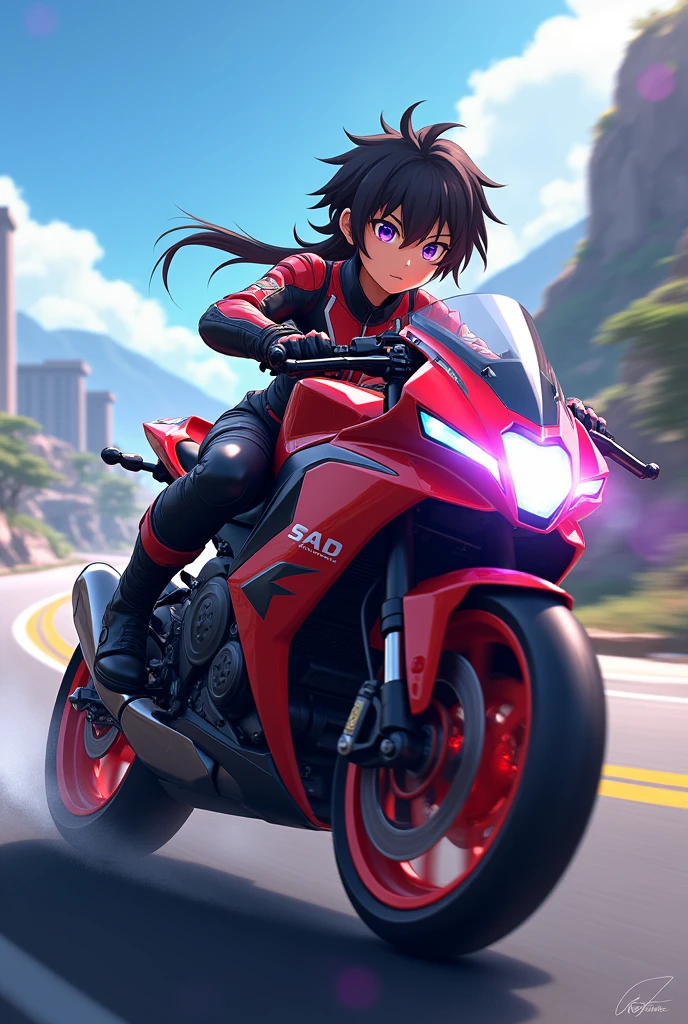 Anime character riding a motorcycle mobile wallpaper