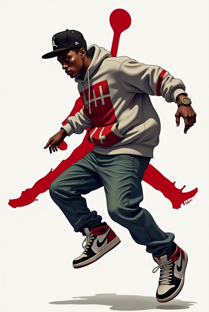 create Hip Hop Air Jordan Jumpman Logo, le personnage du logo doit porter une casquette et est habillé en hip hop