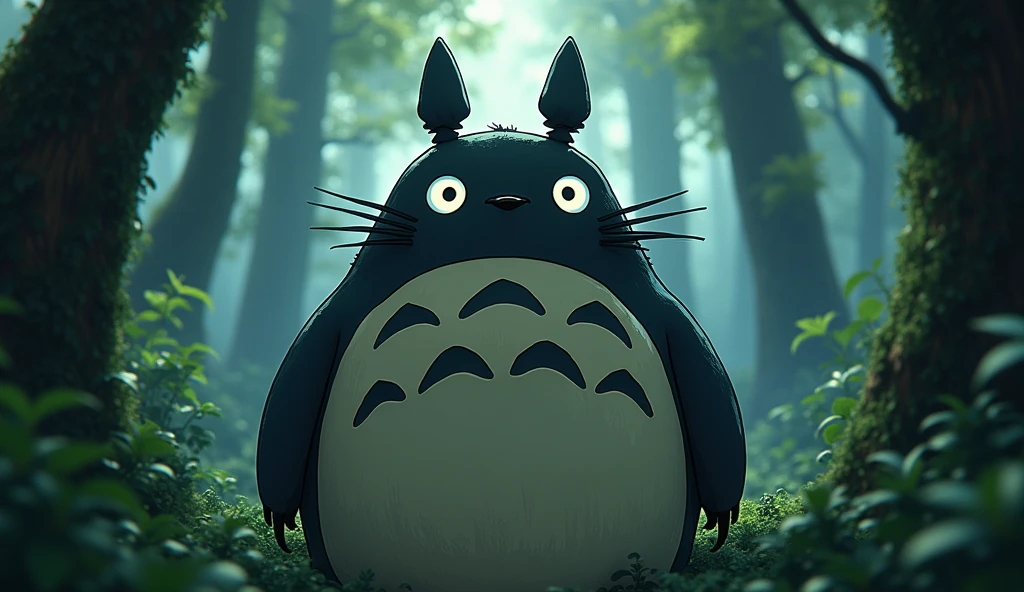 (Highest Resolution, clear_image) Highest quality), My Neighbor Totoro character, masterpiece, Attention to detail,Realistic, Majestic and powerful, Themed in the style of 80&#39;s dark fantasy movies, Magic, In the woods ((With X-ray mirror))