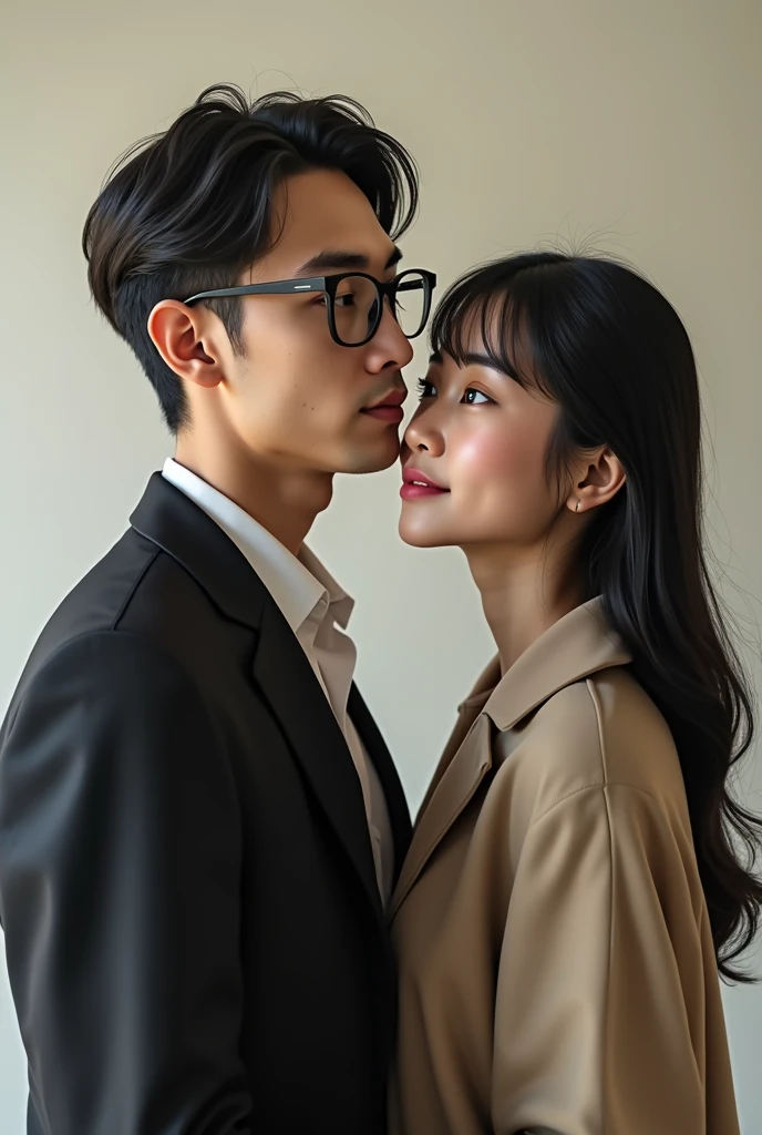 Couple picture in cream plain backgroud with a handsome korean