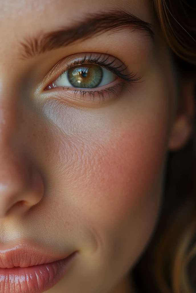 plan sur le visage d'une Belle fille européenne aux yeux marrons et aux bruns et reflets blonds, ultra Haute résolution, (photoréaliste: 1.4), Haute résolution , (finely détaillé skin), (yeux marrons), (Des proportions parfaites) (Photos réalistes) (chef-d&#39;œuvre) (photoréaliste), ultraréaliste (meilleure qualité) (détaillé) Photographié avec un Canon EOS R5, objectif 50 mm, F/2.8, (8k) (fond d&#39;écran) (Éclairage cinématographique) (éclairage dramatique) (complexe) mode
