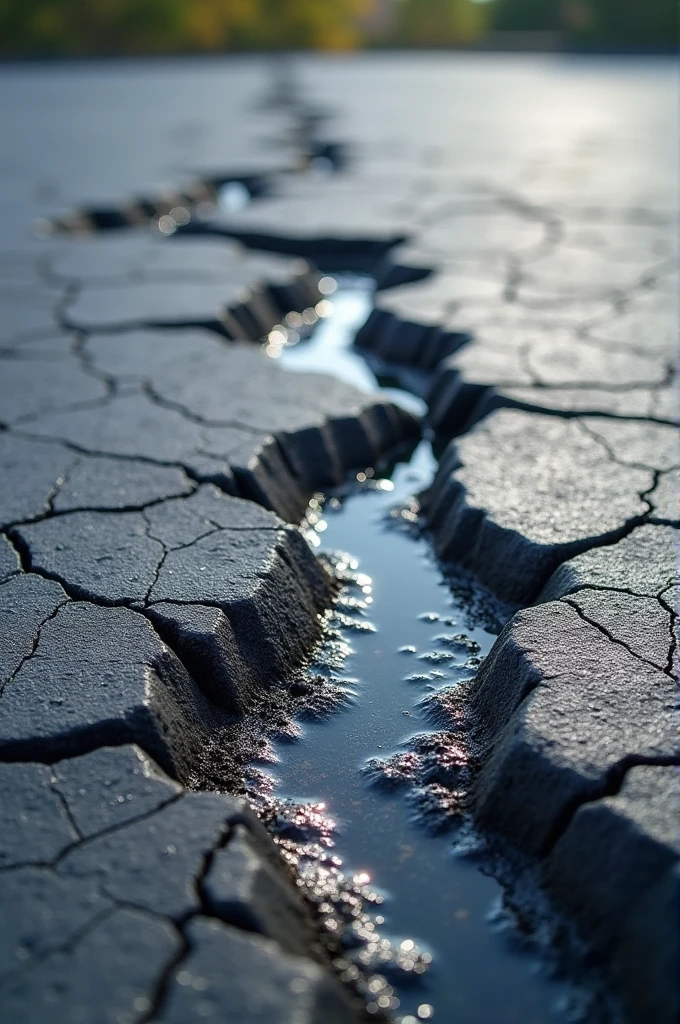 Create multiple photos of leak problems, leaks, deteriorating asphalt layers for a waterproofing services advertisement