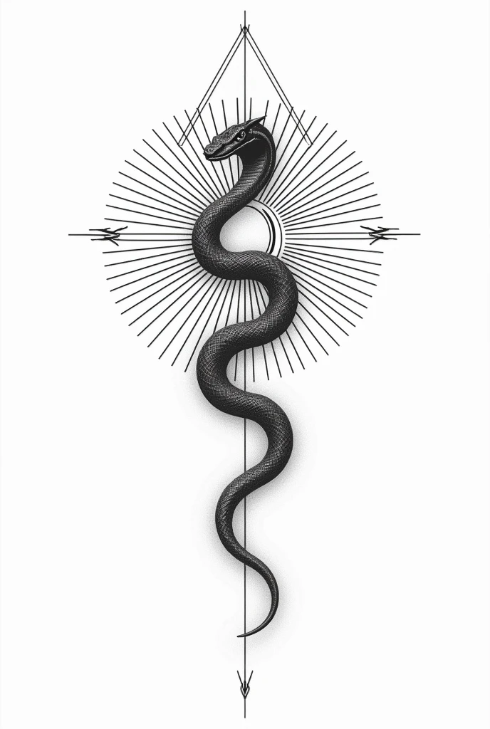 tattoo masterpiece design, best quality, snake, white background, simple background, geometric lines, fine line, complex, drawing, logo, divination