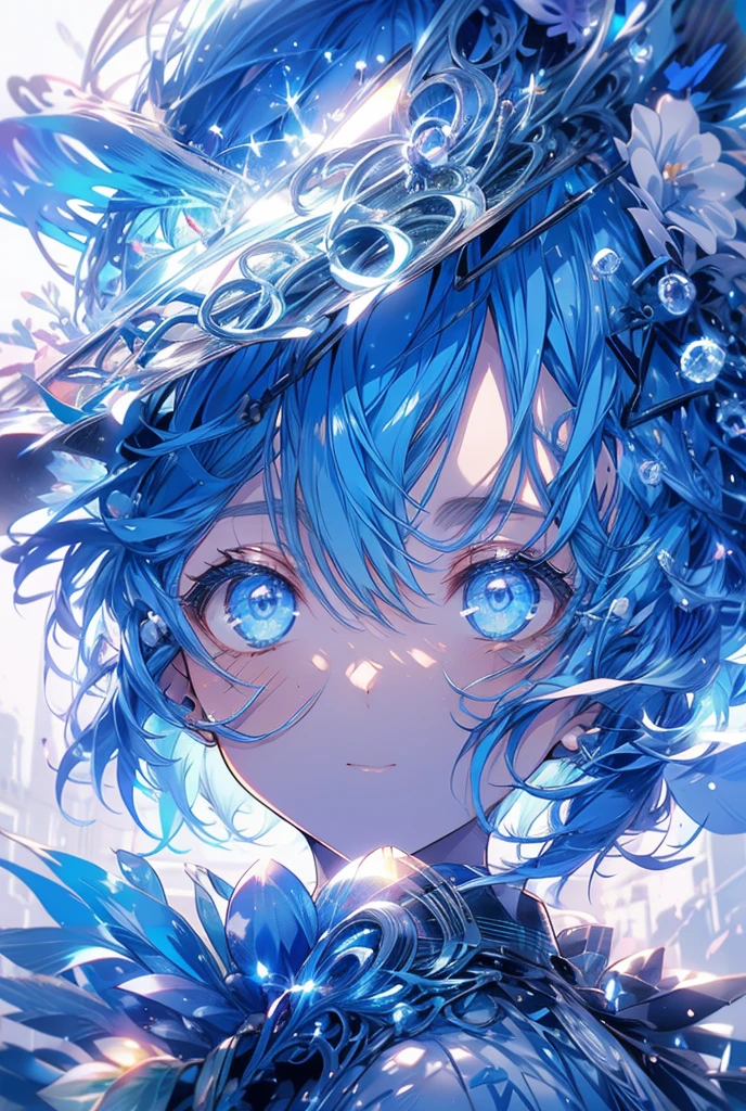 One girl, High-resolution model, Shortcuts, Blue Hair/water色の髪, Blue Hair/water色の髪, water,water飛沫,Rainbow Eyes,