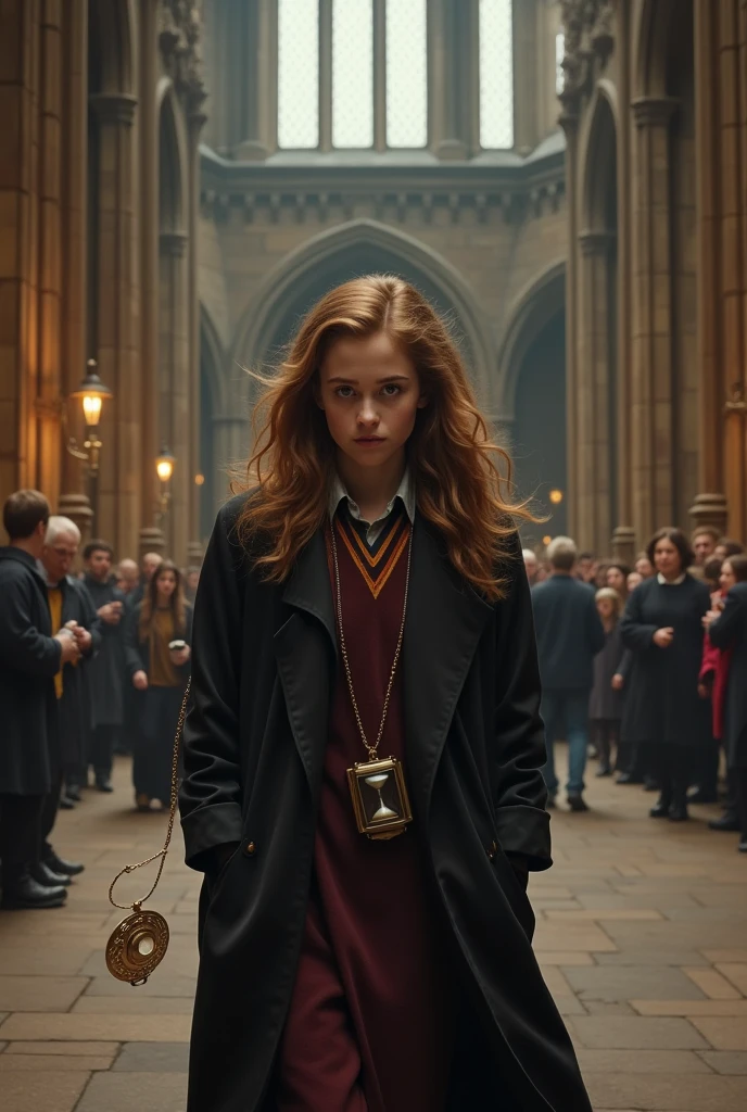 Hermione was walking towards the Great Hall when an object fell out of her pocket.. A kind of pendant with an hourglass in the center that could turn.
