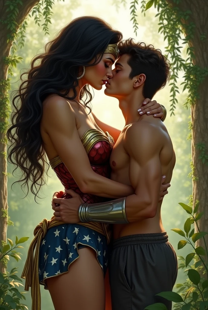 Topless Wonder Woman Kissing Boy 