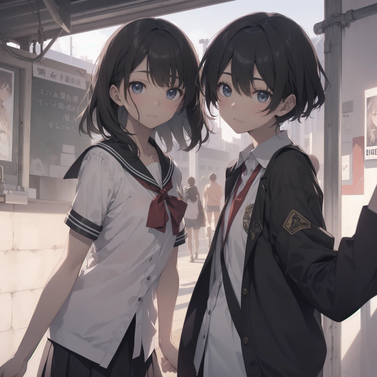 ultra-absurdres-Top quality by artist God, ultra-detailed, high resolution, anime moe artstyle, best anime 8k konachan wallpaper, pixiv contest winner, pool:2810, perfect anatomy,break, 1girl, (Please draw a girl walking sleepily to school alone. )break,(Solo,little female,15yo:1.3),Full limbs, ,a junior high school student, (very short hair), short cut, flat chest, , small butt, small black eyes, beautiful detailed eyes, well-proportioned iris and pupils, expressive eyes, highres detailed hair, soft expression, salor school_uniform, sailor collar, serahuku, bow, pleated skirt,(Detailed Lighting), (Detailed background), in the School commute route. break,super detailed skin, Best cinematic lighting powered by famous artist, 8k,beauty illustration,photoshop_(medium),very aesthetic,break,((artist:takeuchi_takashi )), artist:clamp ,artist:carnelian ,artist:kantoku ,